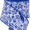 RG Ribbon 2.5" Wired Chinoiserie Flowers and Birds Ribbon - White, Blue - 10 Yards For Bows, Wreaths, Crafts, and Decorations
